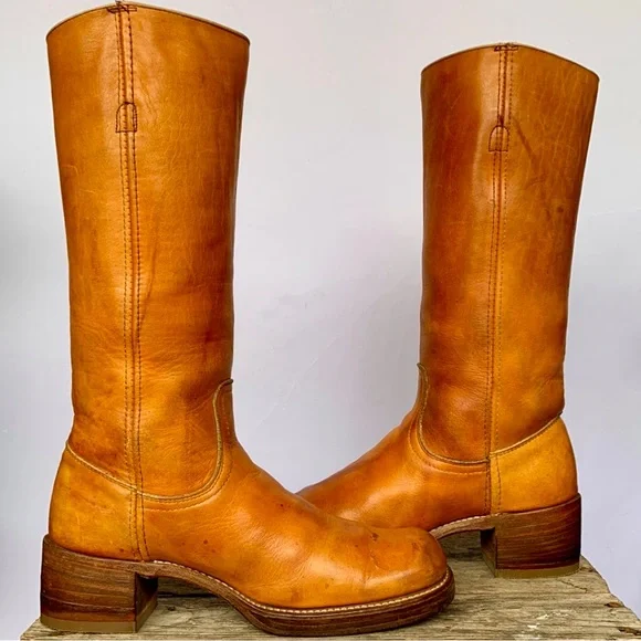 Sold FRYE Vintage Campus True Vintage Black Label Tall Square Toe Western Boots - Picture 3 of 10